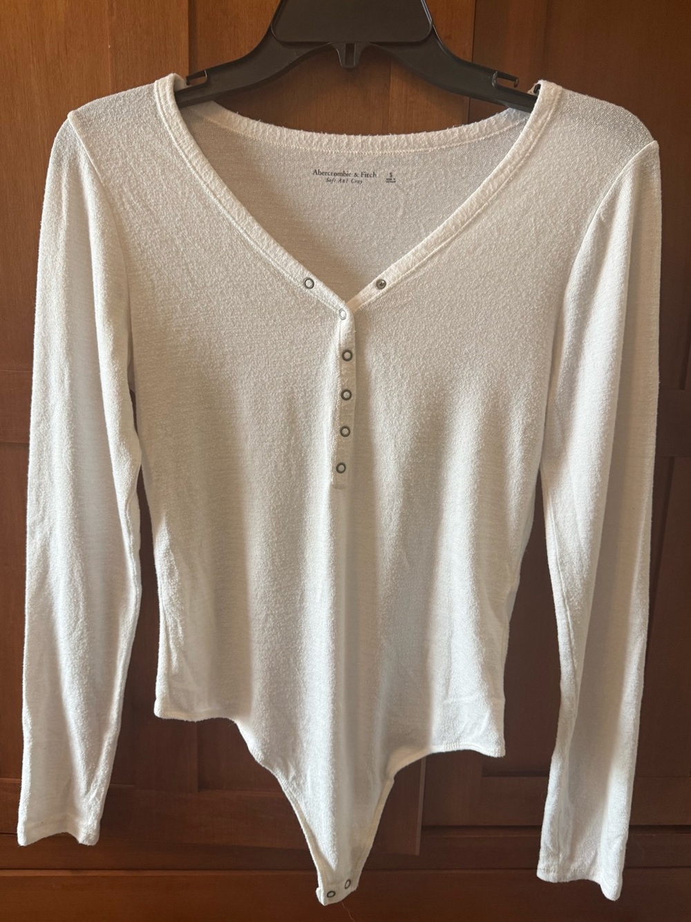Abercrombie Soft A&F Cozy Henley Bodysuit - Size Small White Long Sleeve Thong